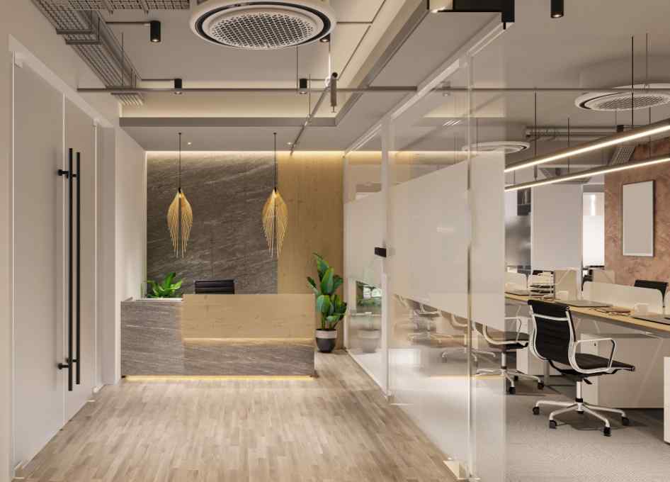 مفهوم راهرو باز با ترکیب دفاتر پارتیشن شیشه‌ای بدون قاب، راهروهای سنتی را به فضاهای روشن و جذاب تبدیل می‌کند، و حریم خصوصی را با دیوارهای داخلی مات‌دار استراتژیک حفظ می‌کند.